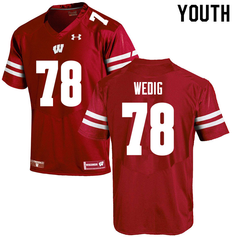 Wisconsin Badgers Youth #78 Trey Wedig NCAA Under Armour Authentic Red College Stitched Football Jersey TP40J45DD